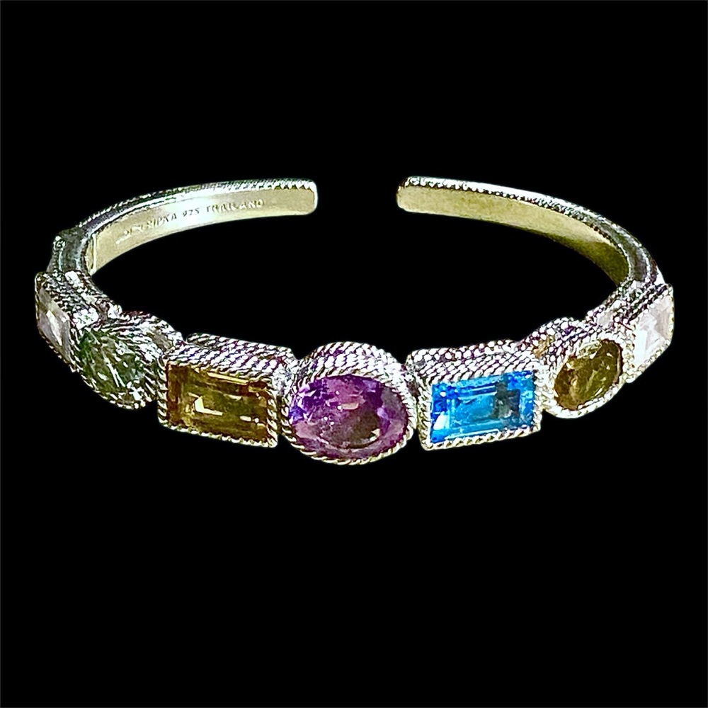 Judith Ripka Silver Bracelet with 7 large Multicolor hemsones